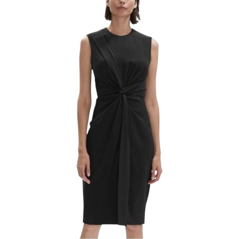 MM Lafleur The Taylor Sheath Dress Black Sleeveless Twist Front with Pockets 8